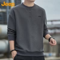 JEEP吉普美式亨利领卫衣男春季新款百搭纯色休闲宽松长袖上衣男款
