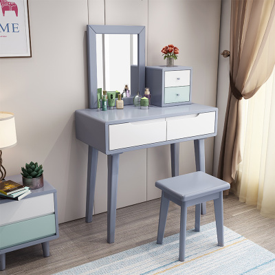 北欧实木梳妆台卧室化妆桌现代简约网红化妆台小户型带镜子
