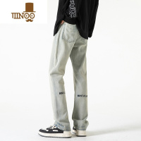 YANXU美式微喇牛仔裤男款夏季高街字母刺绣直筒裤潮牌宽松复古休闲长裤