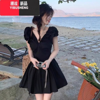 YIBUSHENG法式小个子显瘦v领连衣裙子2024季新款女装黑色赫本风气质短裙