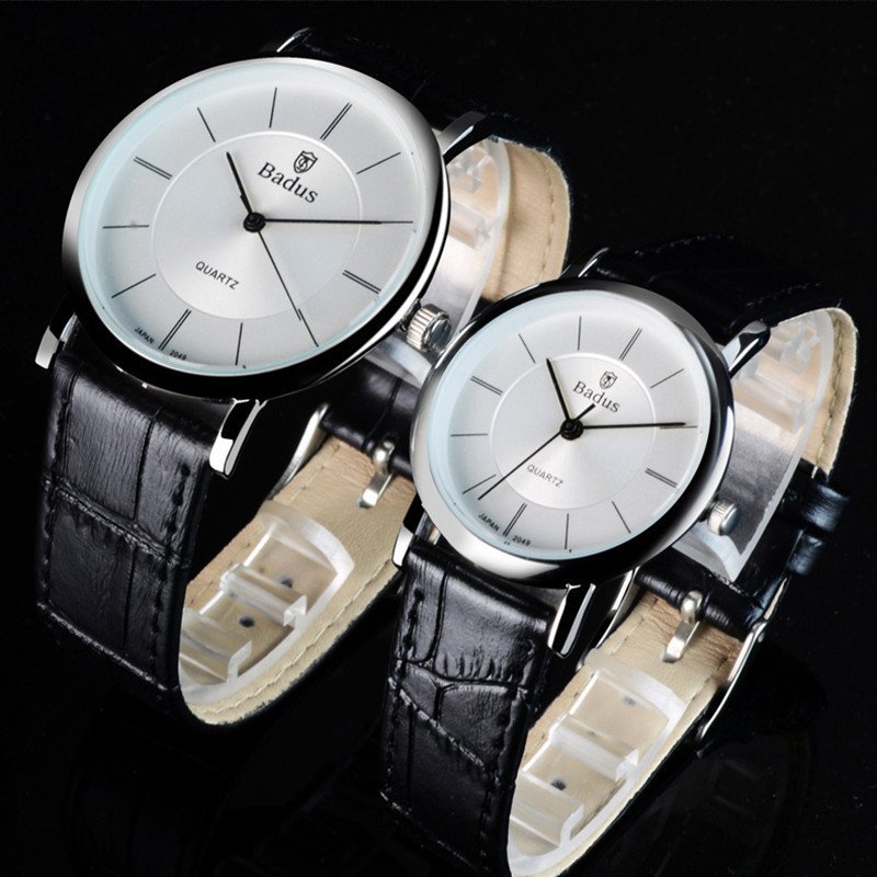 佰镀时(badus)手表 简约时尚商务男表 休闲情侣对表 经典皮革皮带男士