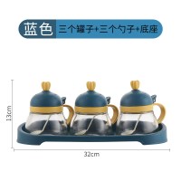 厨房用品味精佐料瓶家用玻璃收纳调料盒油盐瓶调味罐北欧组合套装 敬平 [冲量不计成本]萝卜款-三格-蓝色