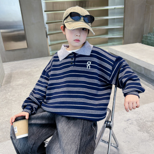 男童加厚毛衣新款中大儿童男孩冬装条纹针织衫秋冬季POLO衫