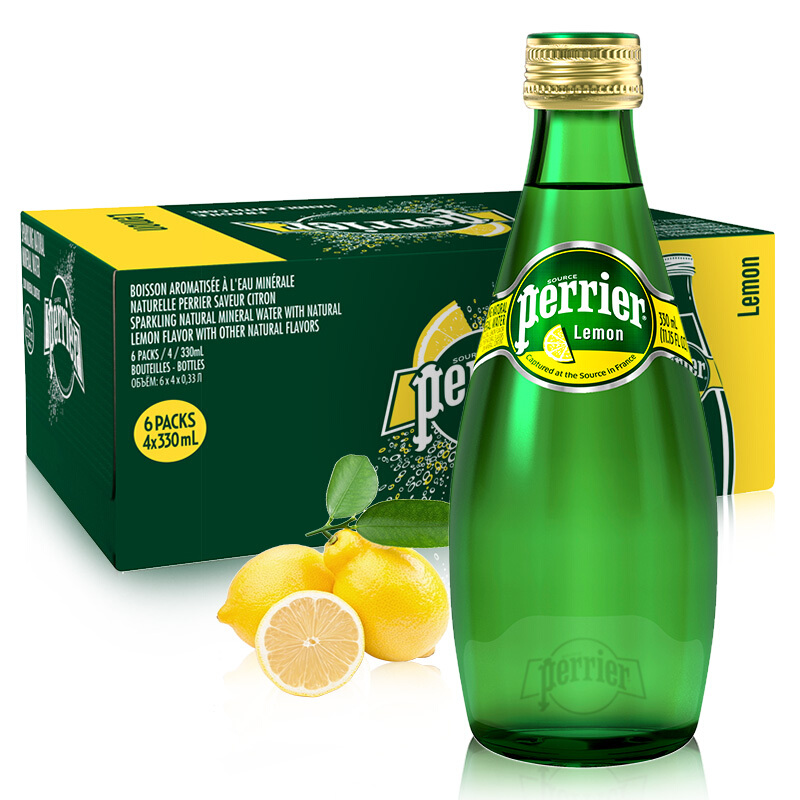 巴黎水(perrier)柠檬味330ml*24瓶含气天然矿泉水 法国进口气泡水