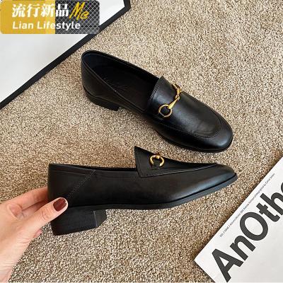 2020早春马衔扣乐福鞋女粗跟真皮英伦小皮鞋女一脚蹬平底懒人单鞋知义(ZHIYI)休闲鞋