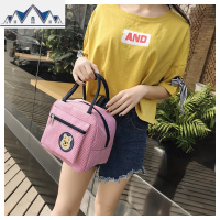 小熊饭盒包帆布保温手拎饭盒袋手提便当包韩版带饭小布包妈咪女包 三维工匠收纳包