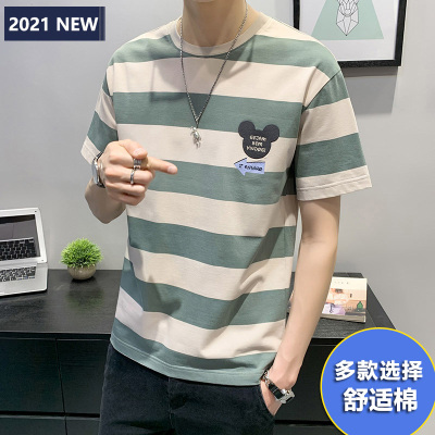 美特邦杰2021夏季薄款短袖T恤男韩版潮流男士短袖t恤夏天薄款白色宽松大码男装体恤半袖衣服打底衫内搭潮