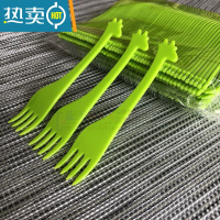 敬平水果叉子卡通水果叉创意儿童点心蛋糕叉可爱小鹿叉签塑料叉 简装绿色 100支牙签