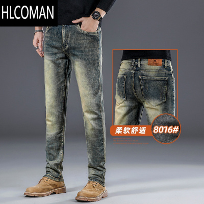 HLCOMAN复古牛仔裤男休闲男装长裤新款男士男裤弹力潮牌加绒裤子
