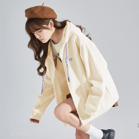 唐狮初秋外套女上衣新款连帽卫衣开衫灰色百搭春秋休闲