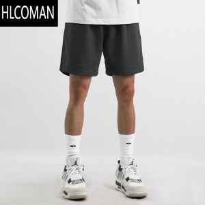 HLCOMAN夏季美式休闲黑色4分短裤宽松男生裤子运动篮球裤过膝四分裤