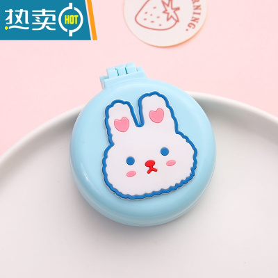 敬平梳子镜子一体便携蓝色油画月亮便携折叠翻盖式随身梳镜两用化妆镜 蓝色小兔便携式用镜