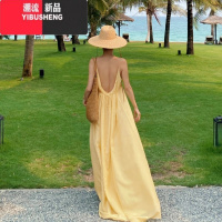 YIBUSHENG三亚旅行穿搭衣服吊带露背连衣裙显瘦仙女裙拍照海边度假沙滩裙