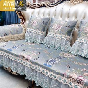 欧式沙发垫套罩四季通用防滑贵妃123组合轻美式真皮坐垫 三维工匠 蝶恋花-灰蓝(直边款) 30*50cm腰枕含芯