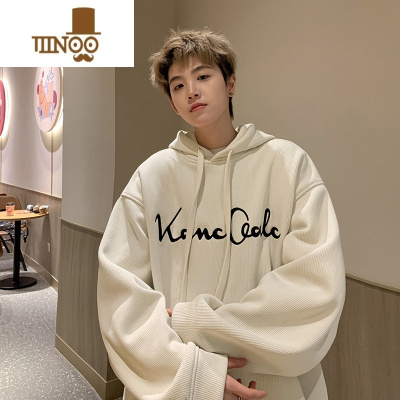 YANXU字母刺绣连帽卫衣男士2023新款简约宽松潮牌情侣上衣服