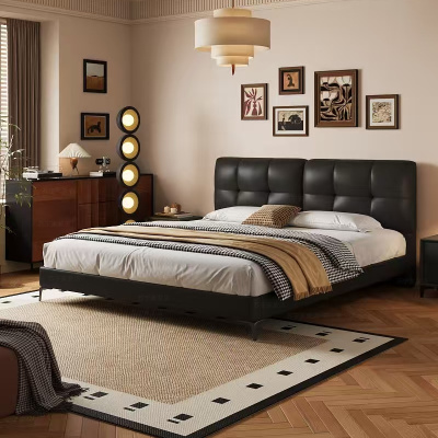 头层牛皮床主卧次卧双人大床实木真皮极简婚床