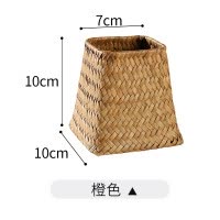 笔筒复古中国风 学生办公室仿古ins简约手工竹编笔筒 笔篓收纳盒 三维工匠 橙色小号