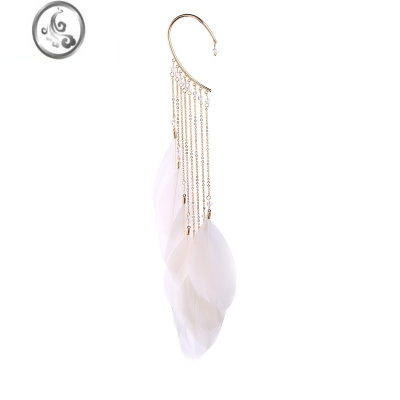 JiMi夸张长款耳骨夹气质女无耳洞耳夹网红度假耳环超仙羽毛流苏耳挂