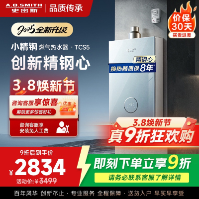 史密斯佳尼特[小精钢TCS5]13升精钢燃气热水器 国家补贴 JSQ26-TCS5 安全守护 持久恒温大水量 新品