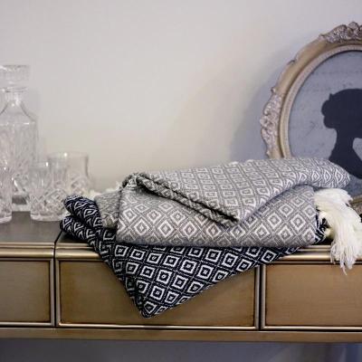 春秋午睡毯子提花菱形格搭毯样板房装饰腈纶毯床尾搭毯单人毯