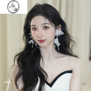 JiMi新款新娘结婚婚纱耳环复古大气蕾丝水晶新娘耳夹礼服耳饰高级感 模特同款耳环