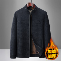 爸爸雪尼尔外套男秋冬款加绒加厚中老年毛呢保暖夹克中年男士冬装