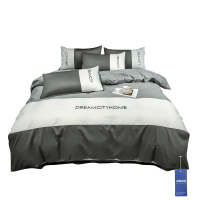 安居先森色拼高支高密全棉贡缎单人床三件套活性印染员工宿舍常用0.9米床/1.2米床D1605