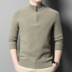 纯羊毛秋冬男式拉链高领加厚纯色毛衣440g男款休闲轻奢打底羊毛衫
