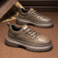 新款男士舒适休闲百搭经典时尚轻便简约圆头系带厚底系带小皮鞋