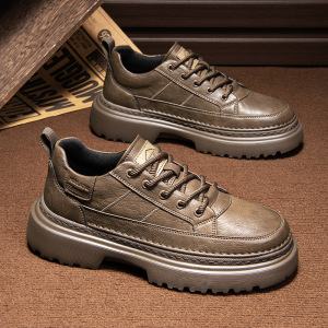 新款男士舒适休闲百搭经典时尚轻便简约圆头系带厚底系带小皮鞋