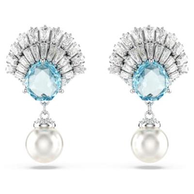 施华洛世奇(SWAROVSKI)女士耳饰时尚优雅蓝晶石珍珠镀铑水钻坠饰
