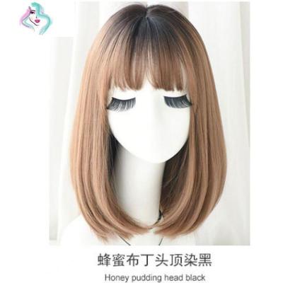 假发女短发网红齐肩中分中长发圆脸长直发圆脸修脸自然全头假发套你那么美刘海款蜂蜜布丁45CM