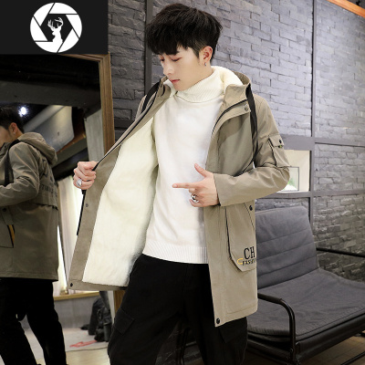 HongZun17岁青少年中长款加绒厚风衣12-15岁初中学生秋冬装男孩夹克外套风衣