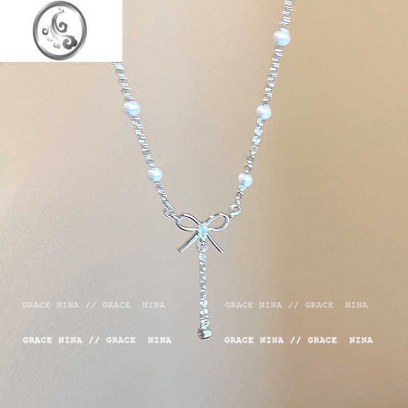 JiMi很少女~轻奢蝴蝶结珍珠项链女小众高级感锁骨链2023新款颈链