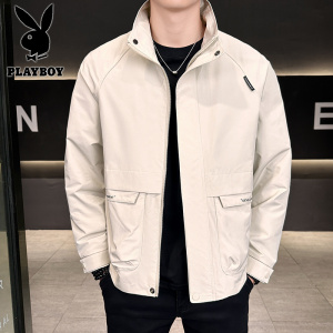 花花公子新款高品质字母刺绣青年立领夹克外套
