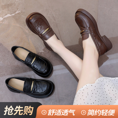 厚底牛皮乐福鞋女26新款春秋厚底一脚蹬软底单鞋英伦风四季小皮鞋_737