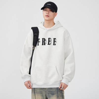 |连帽卫衣男早秋季新款字母印花宽松日系复古潮牌套头衫长
