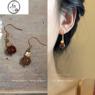 JiMi原创复古气质珠子耳环2023年新款百搭简约耳钉耳夹新中式耳饰国风