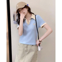 [8.5折价76.4元叠加优惠券]唐狮新款短袖polo衫女夏季V领辣妹t恤打底衫短款流行漂亮上衣
