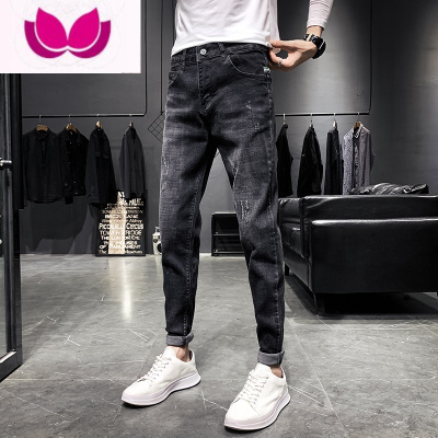 七斓九分牛仔裤男士修身小脚裤2023新款潮牌休闲弹力长裤子男生
