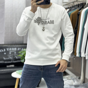 欧洲站秋冬新款卫衣男士套头时尚烫钻印花长袖体恤打底衫加绒上衣