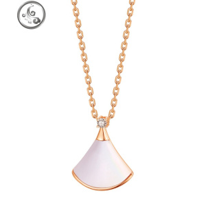 S925纯银镀玫瑰金小扇子项链女红玉髓白母贝小裙子锁骨链简约 JiMi