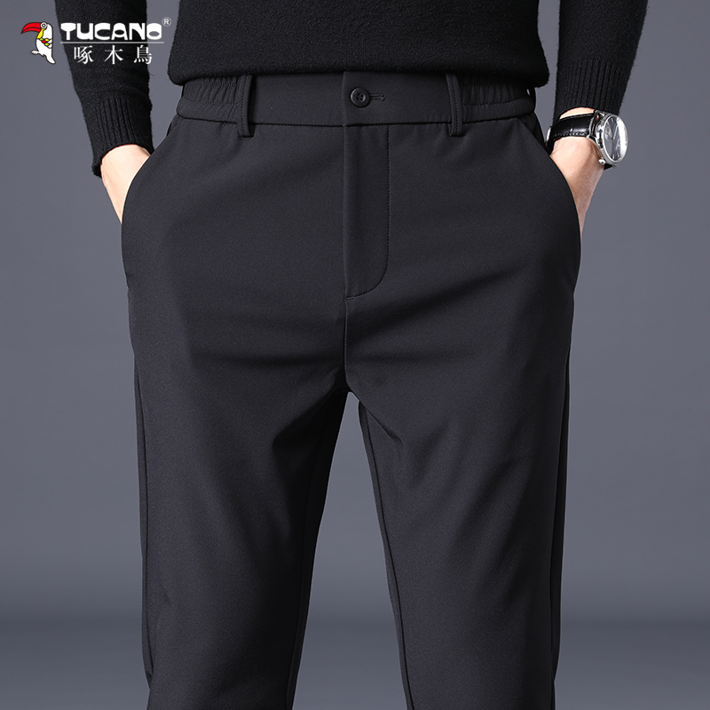 啄木鸟夏季冰丝休闲裤男士薄款弹力修身直筒长裤免烫商务休闲西裤