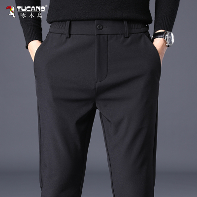 啄木鸟夏季冰丝休闲裤男士薄款弹力修身直筒长裤免烫商务休闲西裤