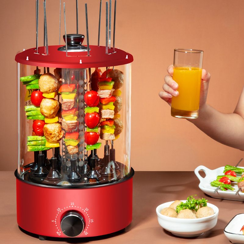 电烤炉时光旧巷烤肉串机家用自动旋转室内小型烧烤羊肉烤串机 红色