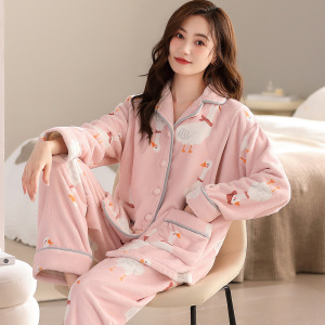 珊瑚绒孕妇睡衣女士秋冬季月子服加厚保暖孕期产后哺乳家居服套装_313