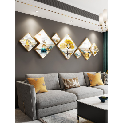 怡茹电视背景墙装饰画客厅大气壁画麋鹿发财树免打孔挂画组合墙画