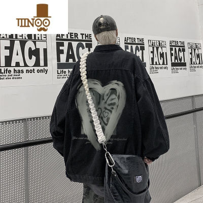 YANXUvibe国潮高街黑色牛仔外套男款oversize潮流痞帅大码工装夹克