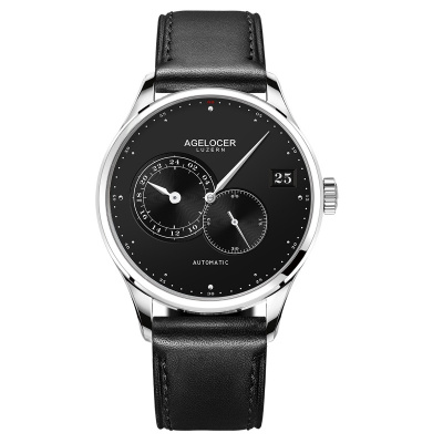 agelocer手表男士时尚自动机械表男规范指针透底男表黑面银针皮带款5103A1均码