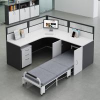 易企采 L型单人位含柜 带午休折叠床办公桌大尺寸卡位职员屏风工位桌